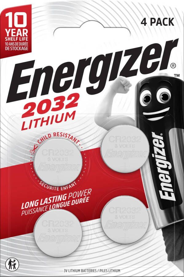 Energizer knoopcellen lithium CR2032 blister van 4 stuks