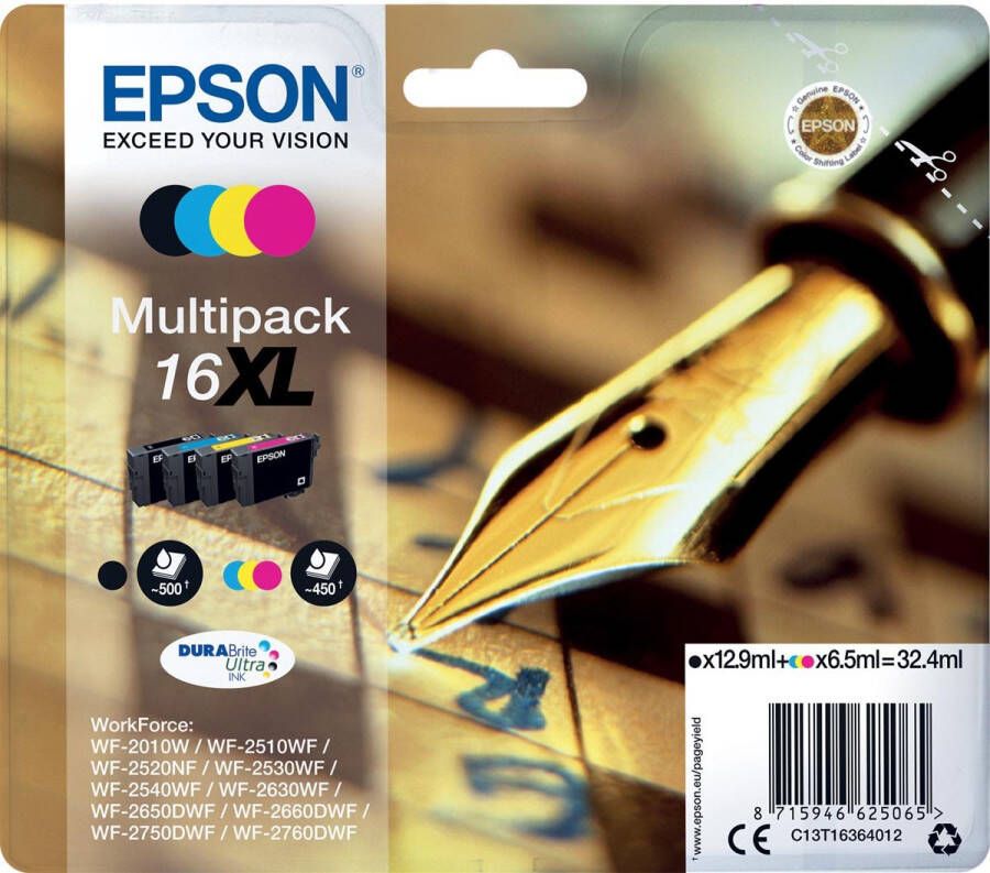 Epson inktcartridge 16XL 450-500 pagina&apos;s OEM C13T16364012 4 kleuren