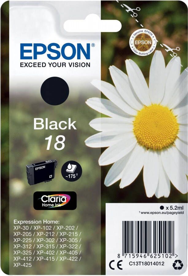 Epson inktcartridge 18 175 pagina&apos;s OEM C13T18014012 zwart