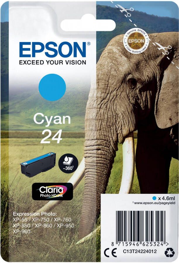 Epson inktcartridge 24 360 pagina&apos s OEM C13T24224012 cyaan