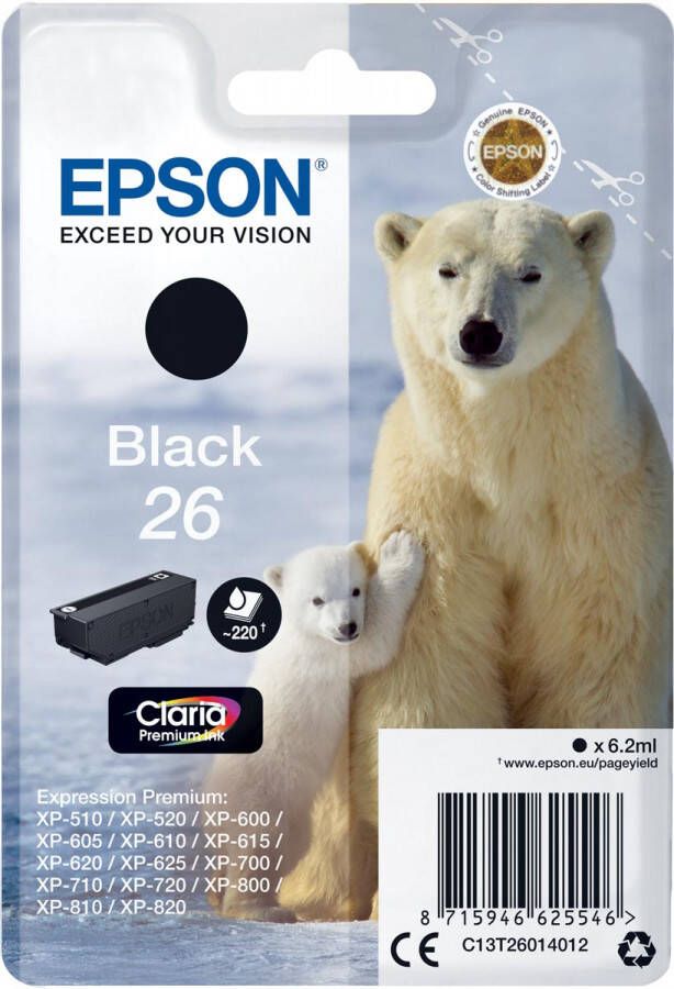 Epson inktcartridge 26 220 pagina&apos s OEM C13T26014012 zwart