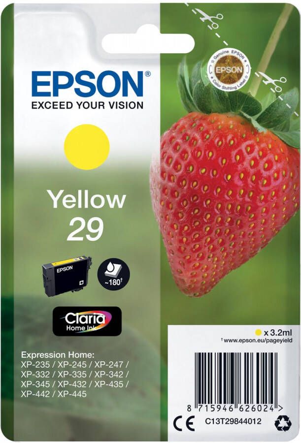 Epson inktcartridge 29 180 pagina&apos;s OEM C13T29844012 geel