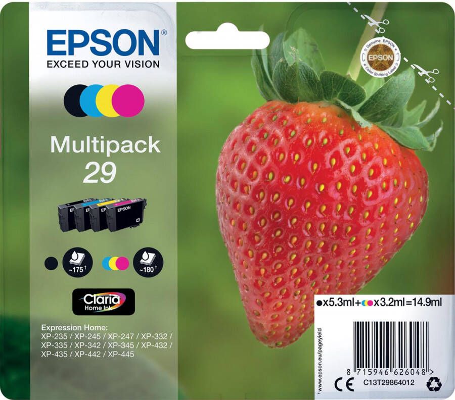Epson inktcartridge 29 180 pagina&apos;s OEM C13T29864012 4 kleuren