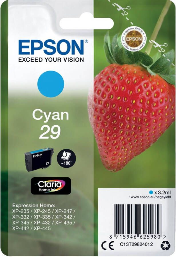Epson Strawberry Singlepack Cyan 29 Claria Home Ink (C13T29824012)