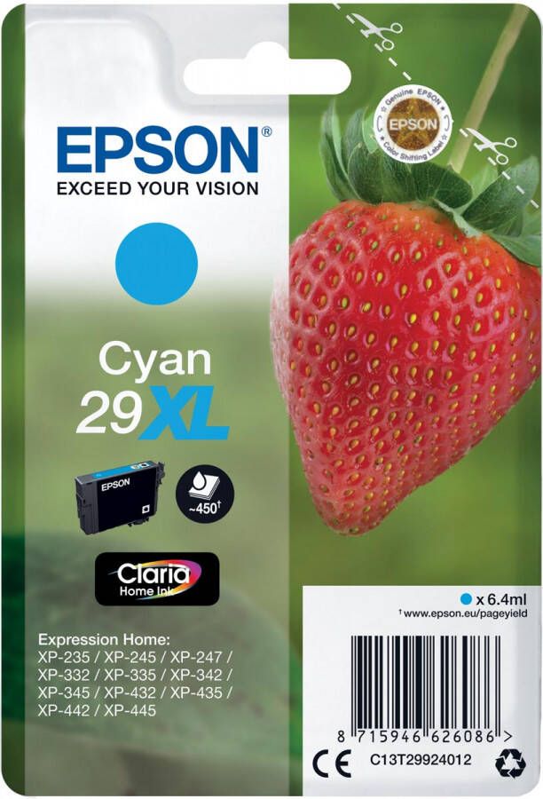 Epson inktcartridge 29X L 450 pagina&apos;s OEM C13T29924012 cyaan