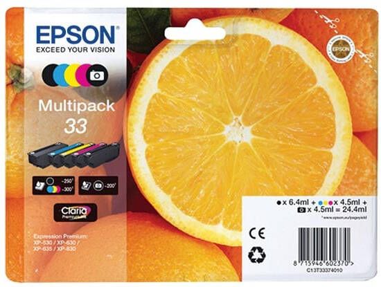 Epson inktcartridge 33 200 300 pagina&apos;s OEM C13T33374011 5 kleuren