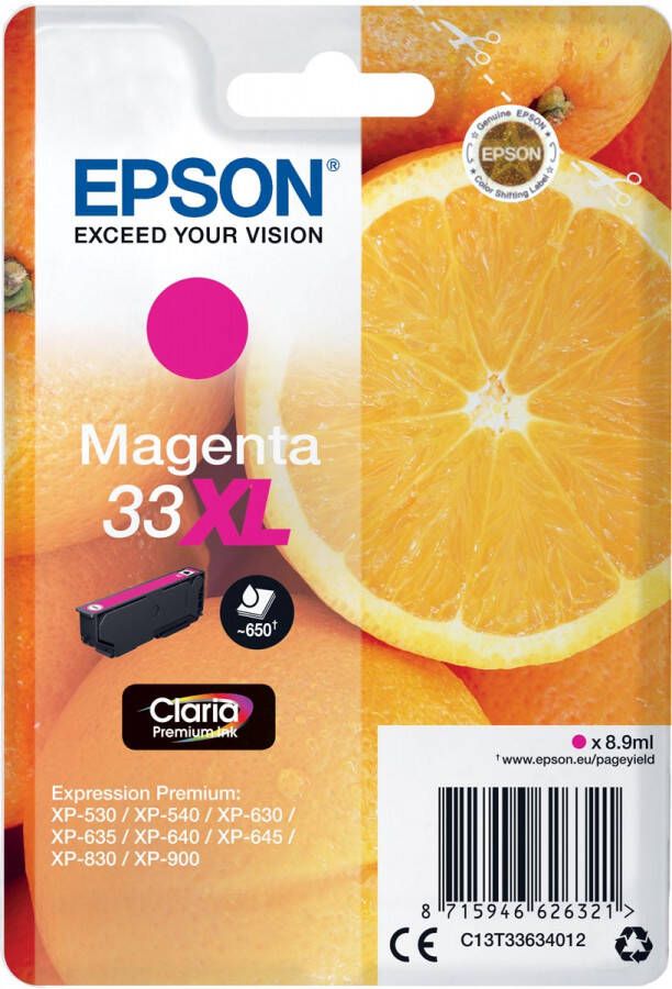 Epson inktcartridge 33XL 650 pagina&apos;s OEM C13T33634012 magenta