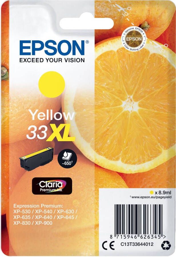 Epson Oranges Singlepack Yellow 33XL Claria Premium Ink (C13T33644012)