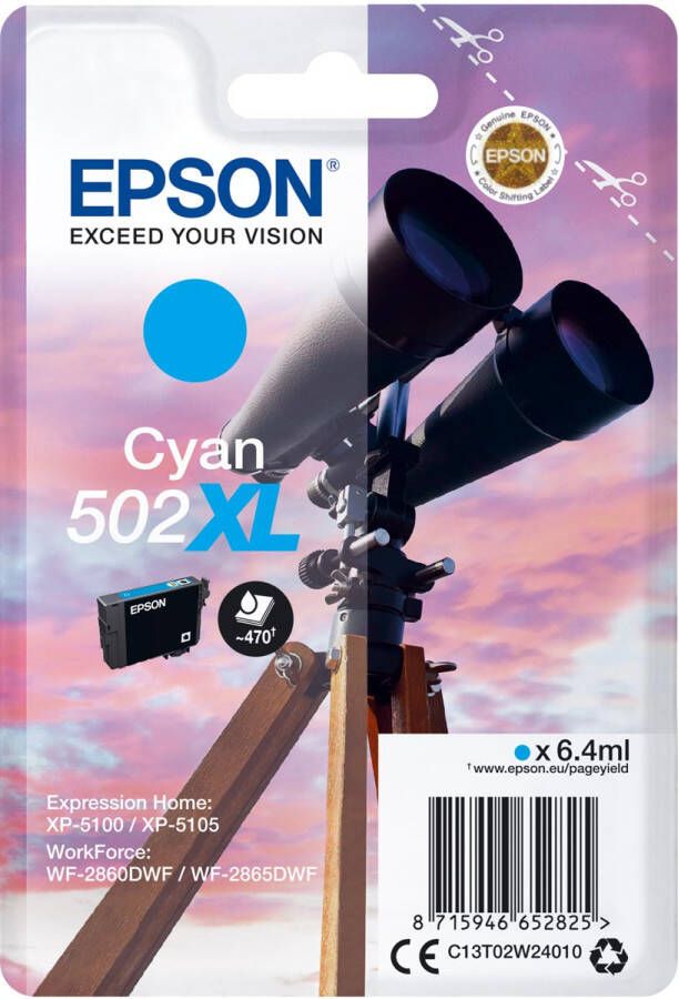 Epson inktcartridge 502XL 470 pagina&apos;s OEM C13T02W24010 cyaan