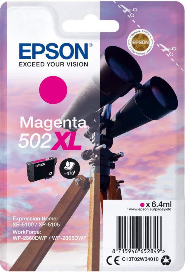 Epson inktcartridge 502XL 470 pagina&apos;s OEM C13T02W34010 magenta