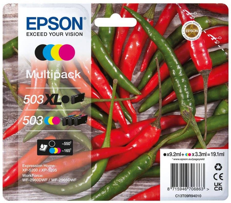 Epson inktcartridge 503XL 503 165 550 pagina&apos;s OEM C13T09R94010 4 kleuren