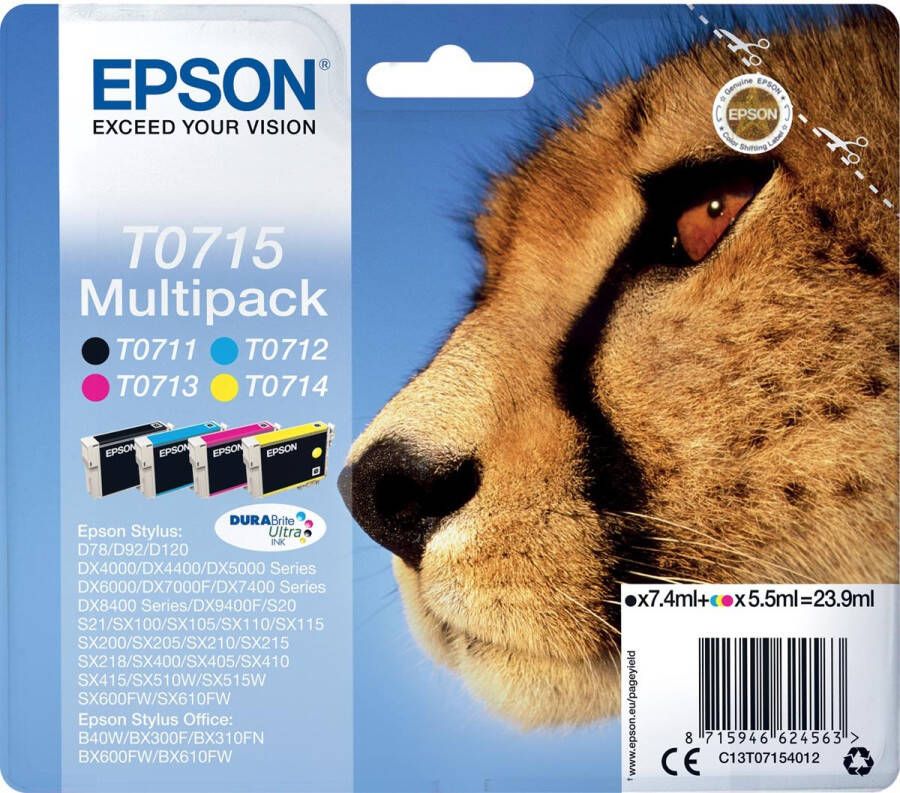 Epson inktcartridge T0715 250-415 pagina&apos;s OEM C13T07154012 4 kleuren