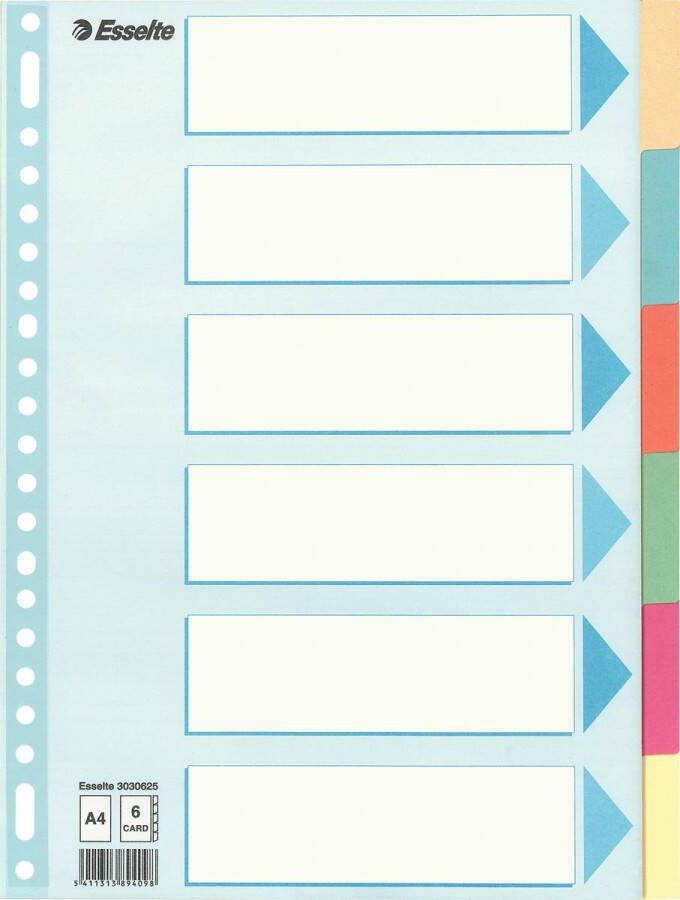 Esselte Tabbladen Premium A4 6-delig karton 23-rings assorti - Foto 2