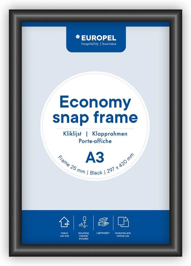 Europel clicklijst Economy lijst 25 mm ft A3 zwart