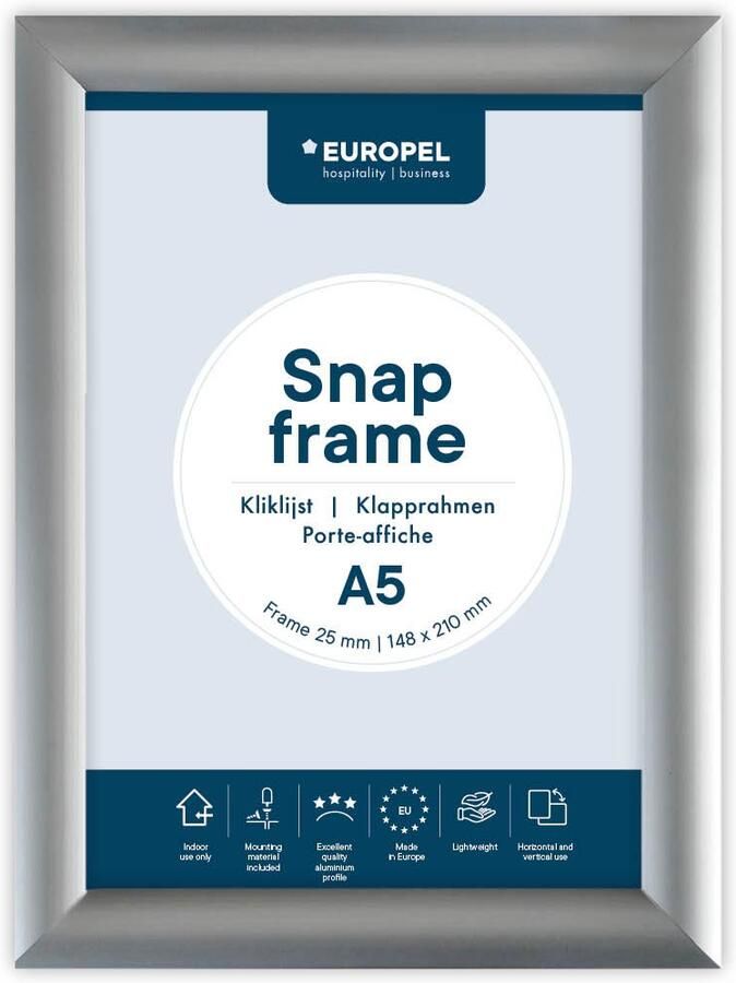 Europel clicklijst lijst 25mm A5 zilverkleurig posterframe