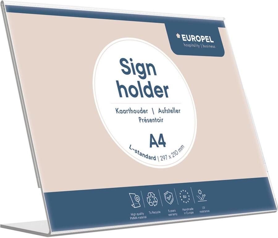Europel Kaarthouder OPUS 2 L-standaard A4 liggend acryl