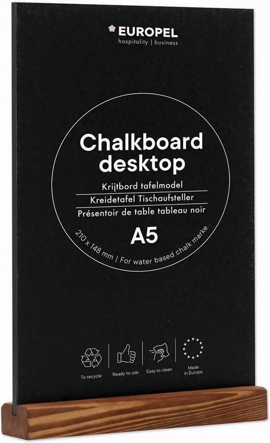 Europel Krijtbord Tafelmodel A5 Staand Natuurlijke Afwerking
