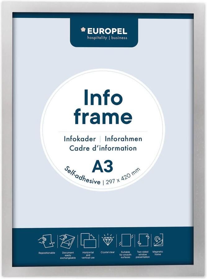 Europel zelfklevend kader ft A3 zilver pak van 2 stuks