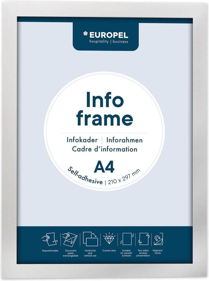 Europel zelfklevend kader ft A4 zilver pak van 2 stuks