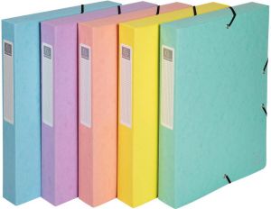 Exacompta Aquarel elastobox uit glanskarton ft A4+ rug van 4 cm met 3 kleppen geassorteerde kleuren