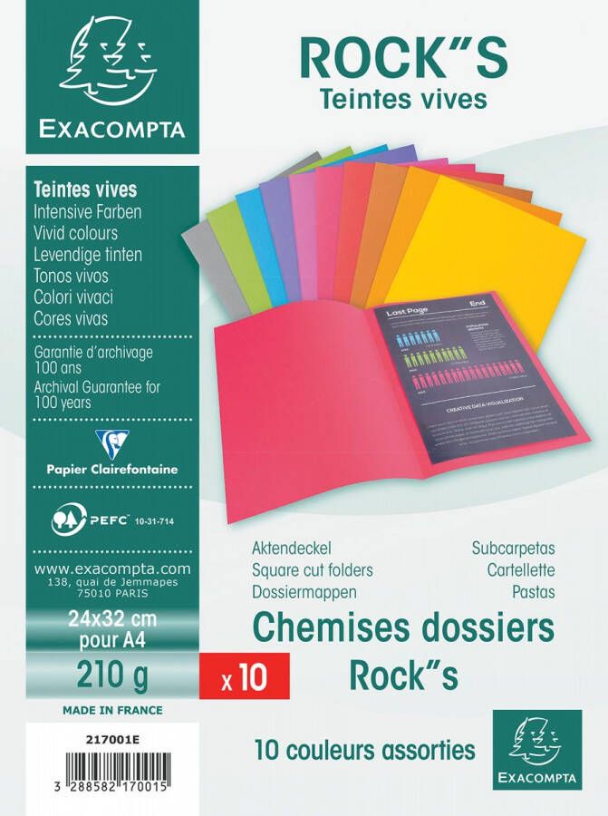 Exacompta dossiermap Rock&apos &apos s 220 ft A4 pak van 10 stuks geassorteerde kleuren