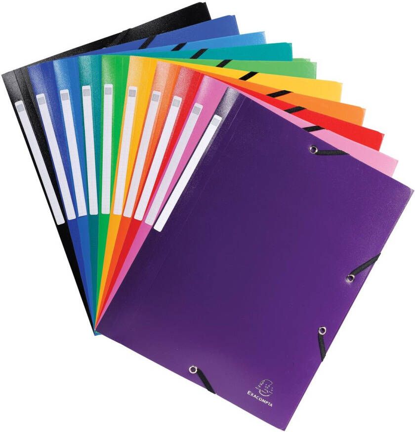 Exacompta elastomap 10 geassorteerde kleuren: zwart donkerblauw lichtblauw turkoois groen geel o...