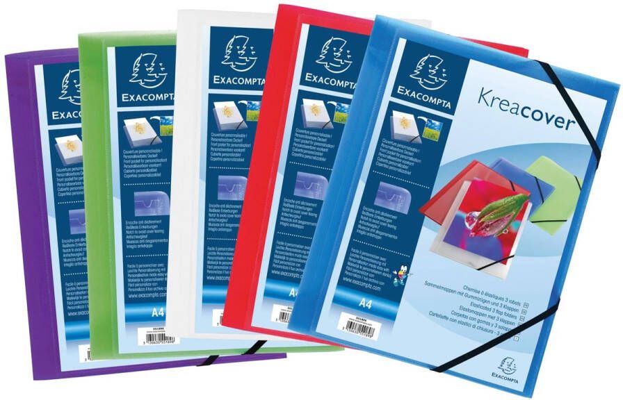 Exacompta Elastomap Kreacover A4 3 kleppen PP assorti