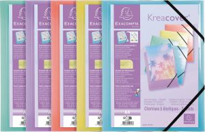 Exacompta elastomap Kreacover A4 uit PP 3 kleppen en elastiek geassorteerde pastelkleuren