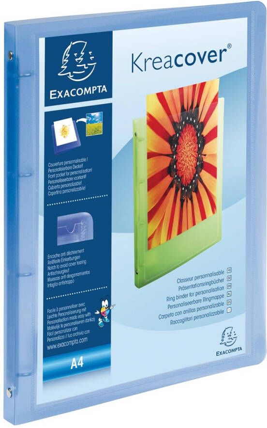 Exacompta Exaclair Personaliseerbare ringmap Kreacover 4 ringen transparant blauw