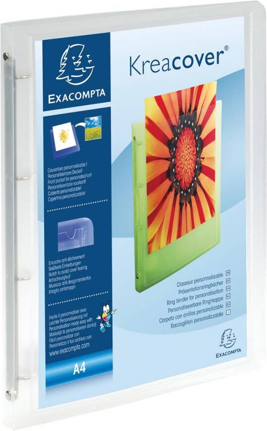 Exacompta Personaliseerbare ringmap Kreacover 4 ringen transparant wit