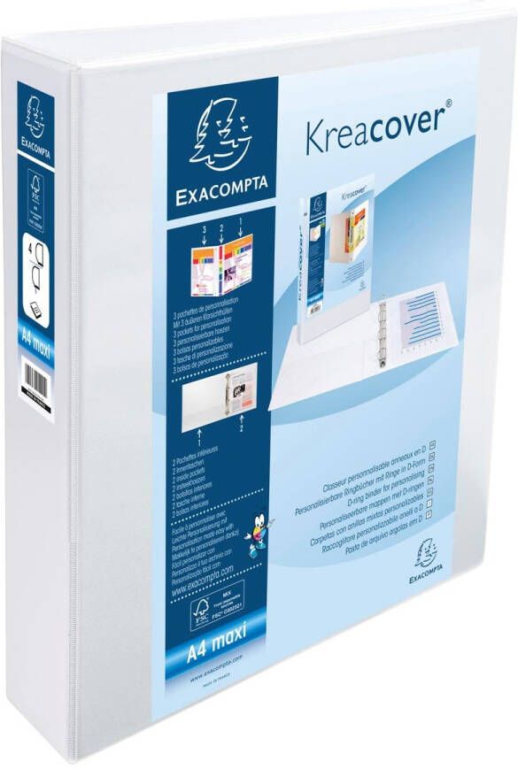 Exacompta Personaliseerbare ringmap Kreacover 4 ringen van 50 mm rug van 7 cm wit