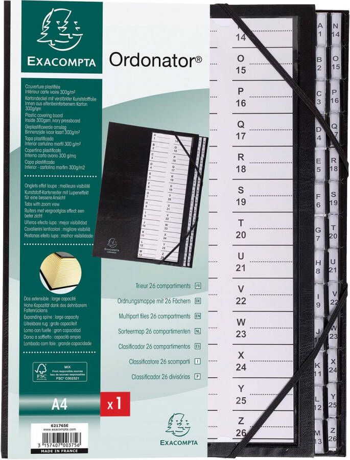Exacompta sorteermap Ordonator met harde kaft bedrukte alfabetische ruiters 26 vakken zwart