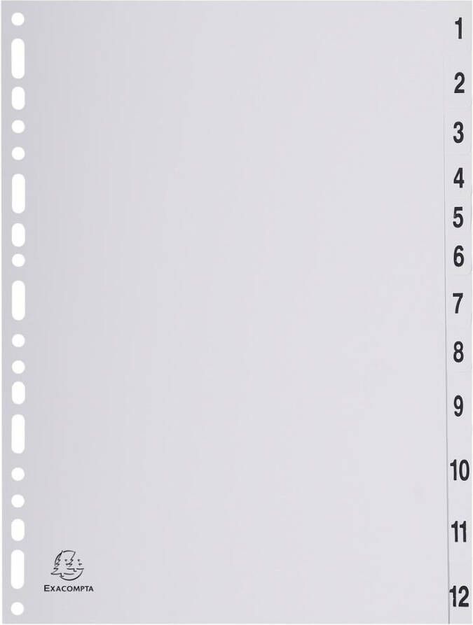 Exacompta tabbladen numeriek voor ft A4 uit PP grijs 12 tabs
