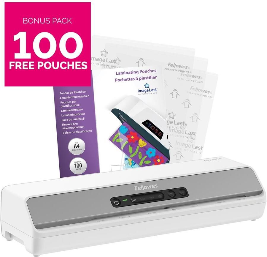 Fellowes lamineermachine Amaris voor ft A3 + Bonus Pack van 100 lamineerhoezen (A4 80 micron)