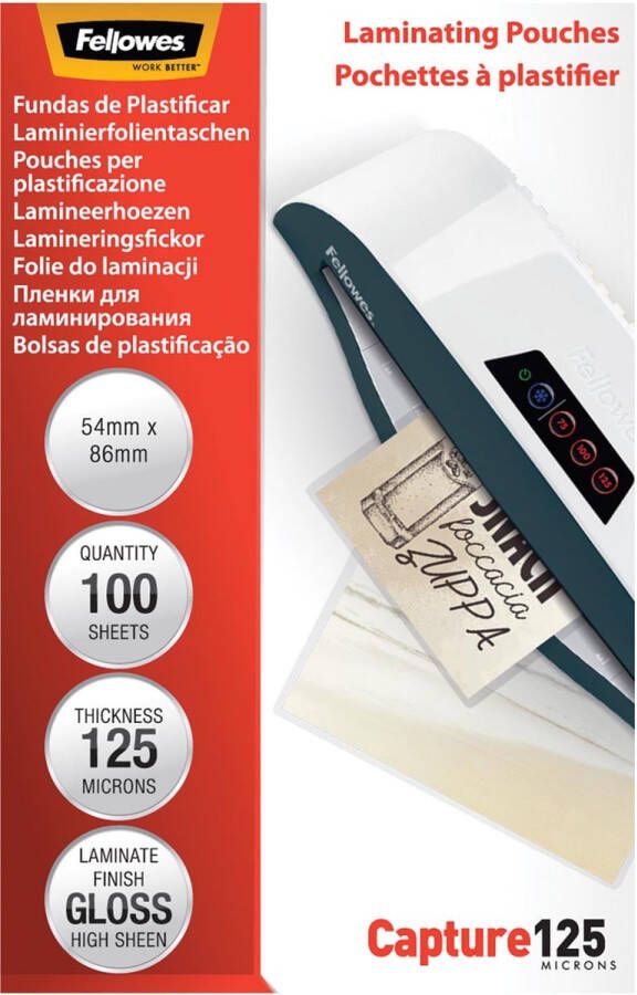 Fellowes lamineerhoes Capture125 ft 54 x 86 mm 250 micron (2 x 125 micron) pak van 100 stuks
