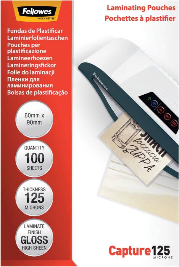 Fellowes lamineerhoes Capture125 ft 60 x 90 mm 250 micron (2 x 125 micron) pak van 100 stuks