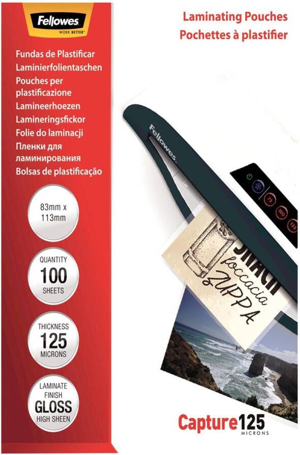 Fellowes lamineerhoes Capture125 ft 83 x 113 mm 250 micron (2 x 125 micron) pak van 100 stuks