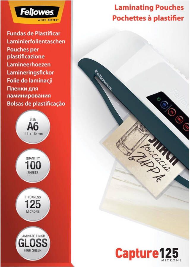 Fellowes lamineerhoes Capture125 ft A6 250 micron (2 x 125 micron) pak van 100 stuks