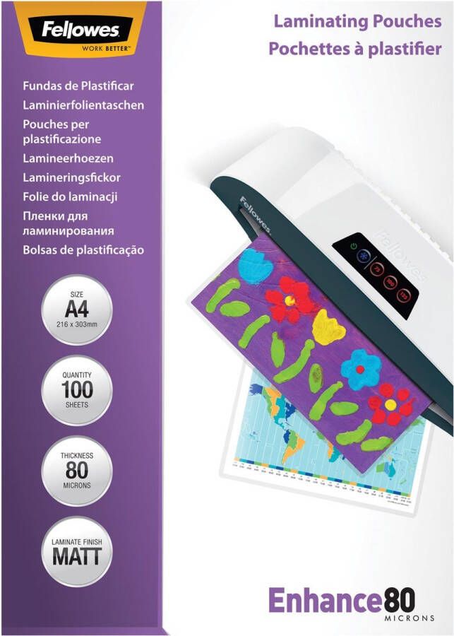 Fellowes lamineerhoes Enhance80 ft A4 160 micron (2 x 80 micron) pak van 100 stuks mat