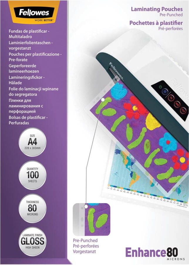 Fellowes lamineerhoes Enhance80 geperforeerd ft228 x 303 mm 160 micron (2 x 80 micron) pak van 100 stuk