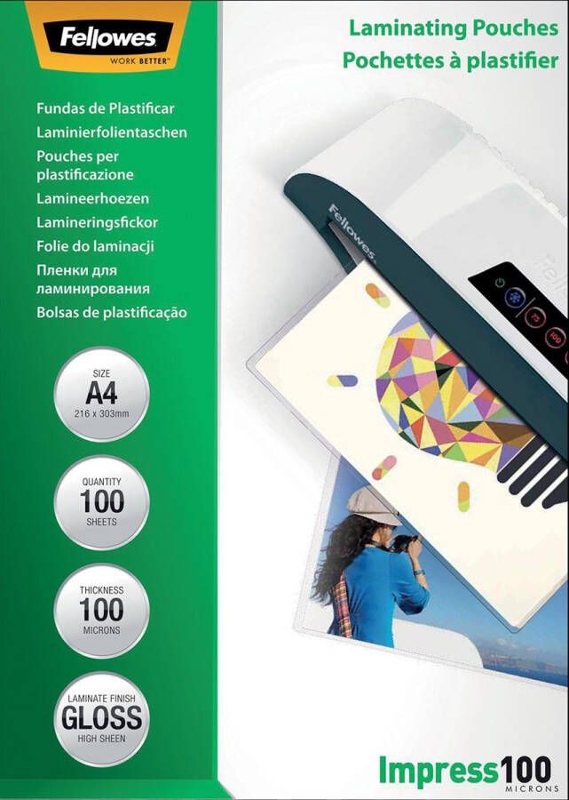 Fellowes lamineerhoes Impress100 ft A4 200 micron (2 x 100 micron) pak van 100 stuks