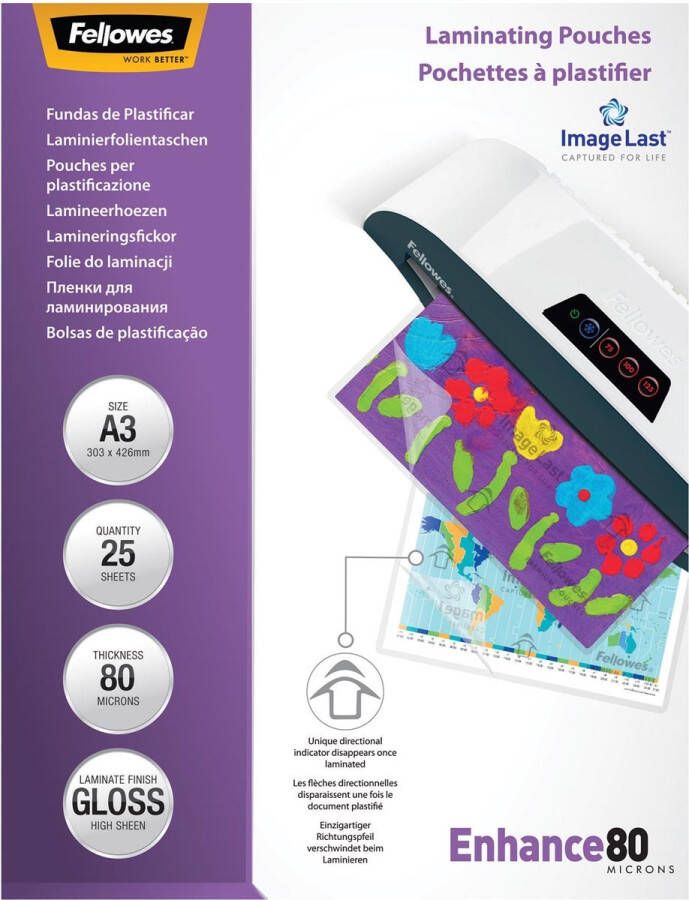 Fellowes lamineerhoezen Enhance80 ft A3 160 micron (2 x 80 micron) glanzend pak van 25 stuks