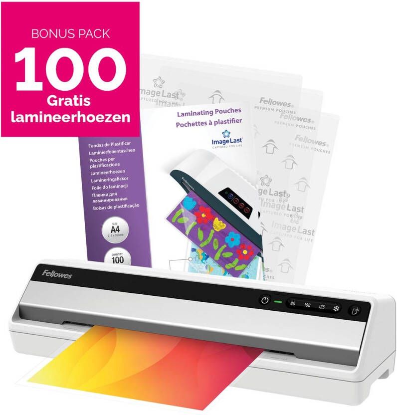 Fellowes lamineermachine Saturn voor ft A3 + Bonus Pack van 100 lamineerhoezen (A4 80 micron)