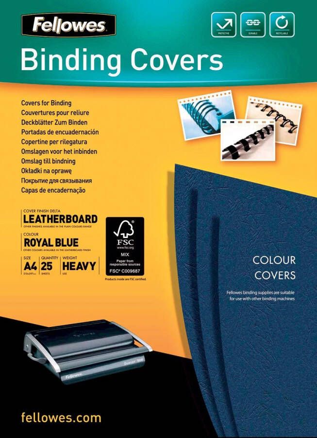 Fellowes omslagen ft A4 karton lederlook 250 micron pak van 25 stuks blauw