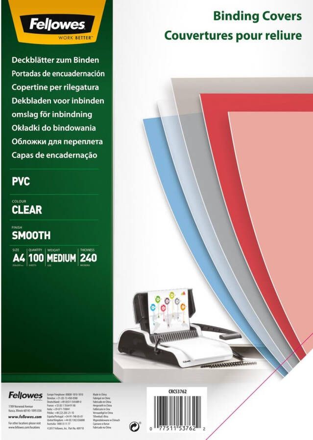 Fellowes omslagen ft A4 PVC 240micron pak van 100 stuks transparant