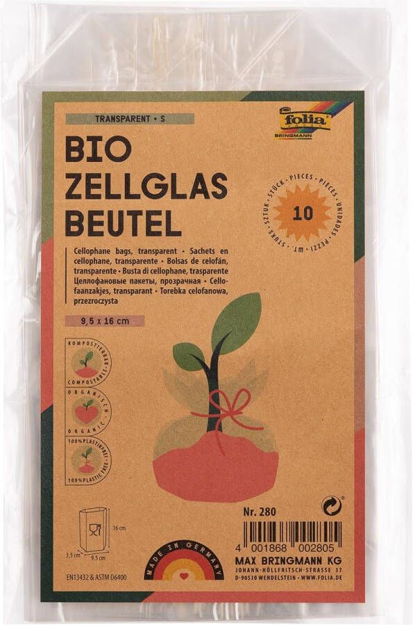 Folia Paper Cellofaanzak Folia 95x160mm 10 stuks transparant