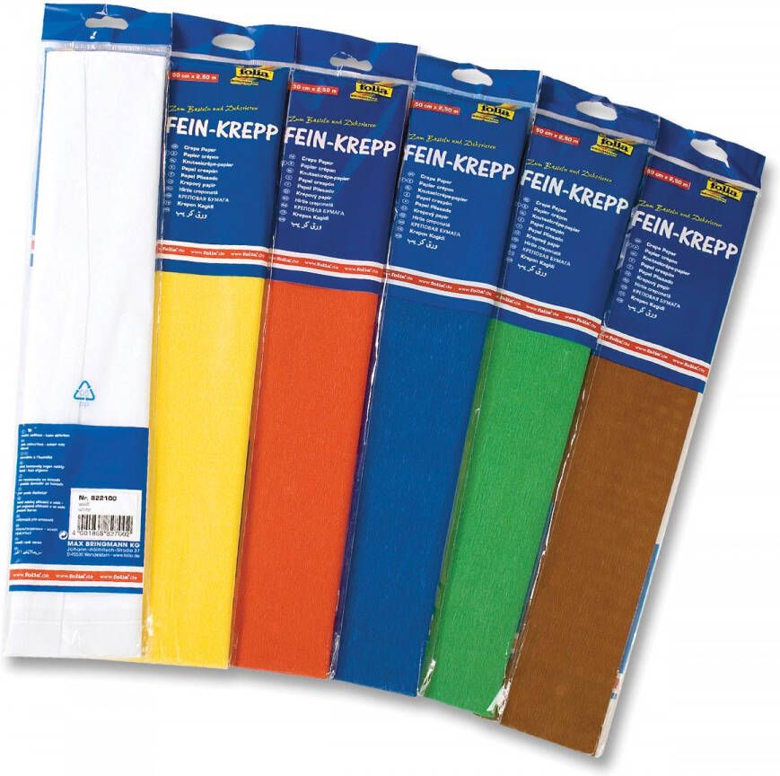 Folia crêpepapier pak van 10 stuks in geassorteerde kleuren: wit geel licht oranje lichtblauw blau...