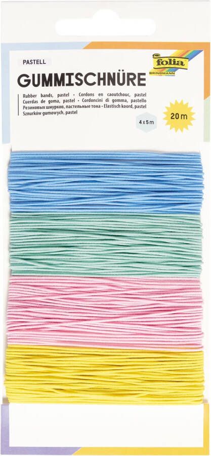 Folia elastiek touw 5 m pak van 4 stuks in geassorteerde pastelkleuren