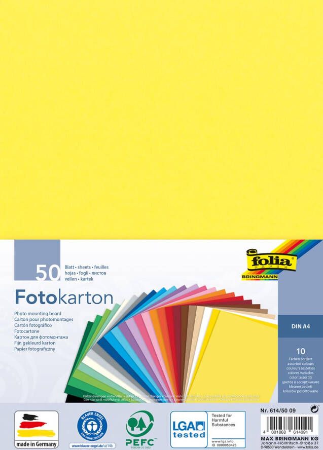 Folia gekleurd fotokarton ft A4 pak van 50 vel in 10 geassorteerde kleuren