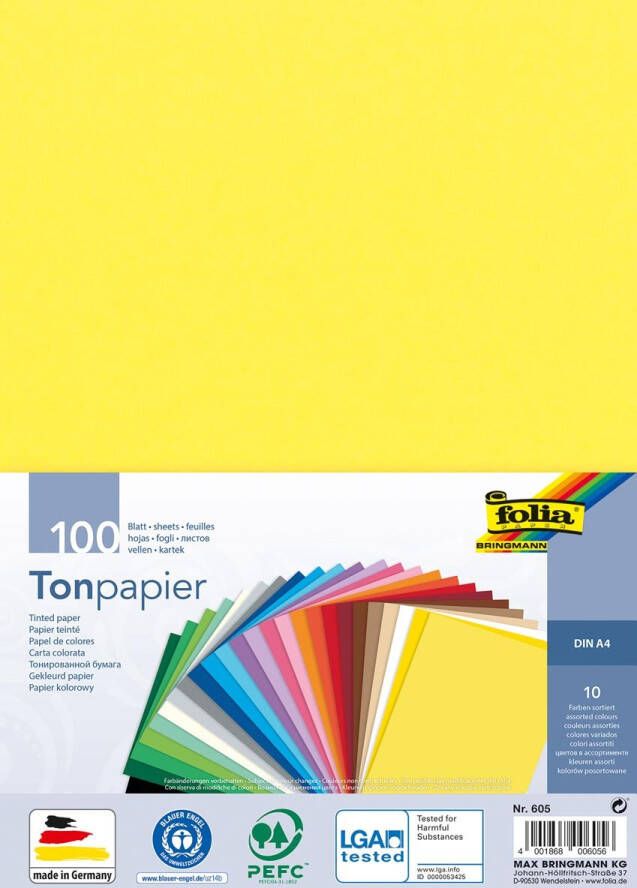 Folia gekleurd tekenpapier 120 g ft 21 x 29 7 cm A4 geassorteerde kleuren pak van 100 vel
